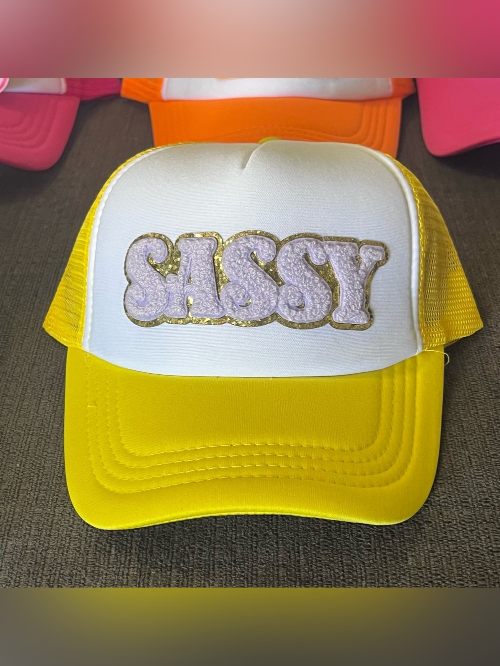Yellow and White 'SASSY' Truckers Cap